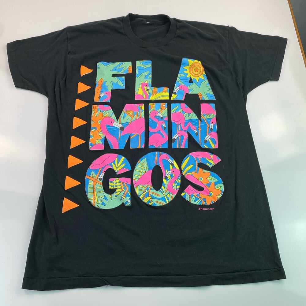 Vtg 80s 90s Single Stitch Turtle Bay Flamingo Neon Art T Shirt 3XL Sleep Big